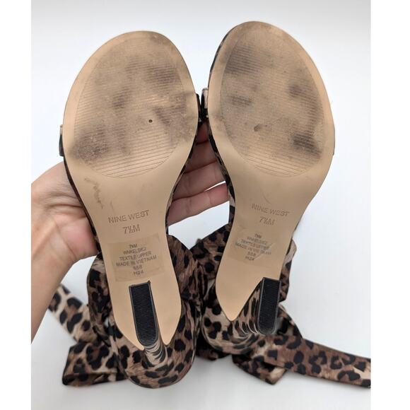 Nine West Kelsie Ankle Wrap Sandal Heeled Open Toe Women's Leopard Size US7.5M - Picture 8 of 11